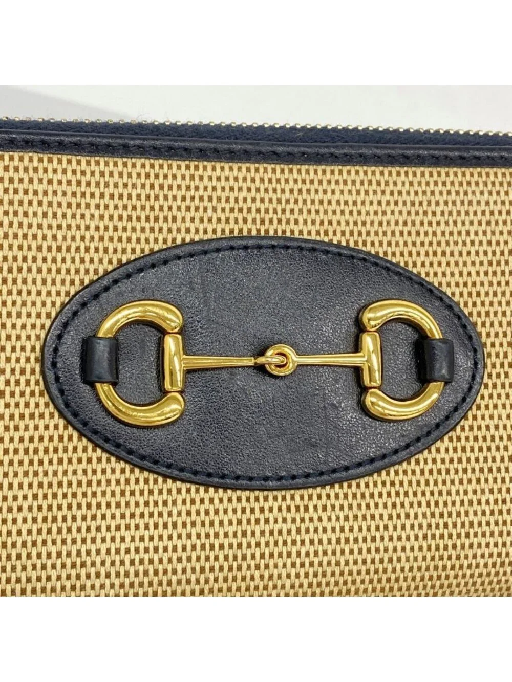 ★SOLD★ Gucci Wallet Horsebit Canvas Navy Beige Gold - Picture 7 of 8